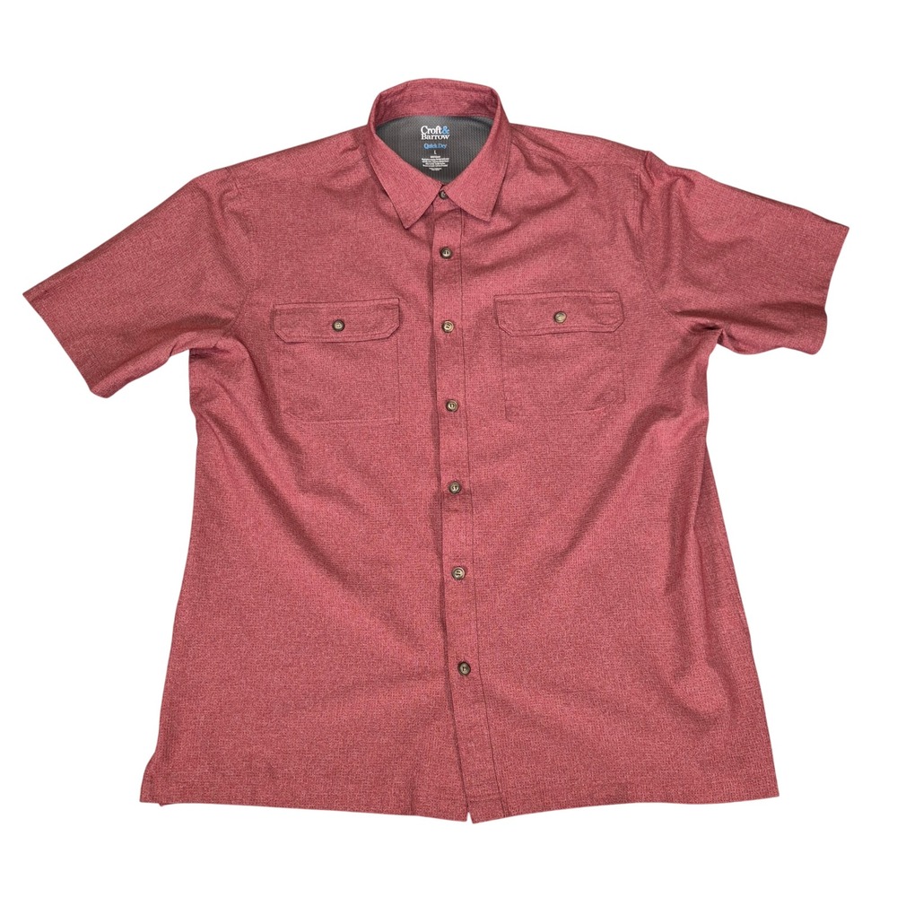 Croft & Barrow Mens Quick Dry Short Sleeve Button Down Shirt Burgundy Red Large